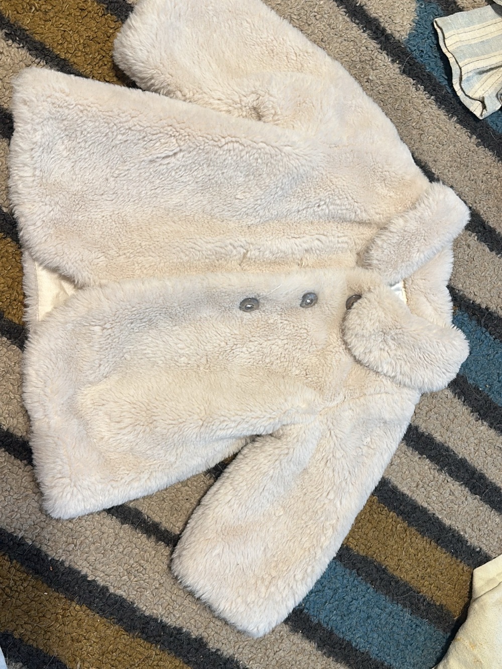 Kids Cream Faux Fur Coat - Plush Button Front Jacket